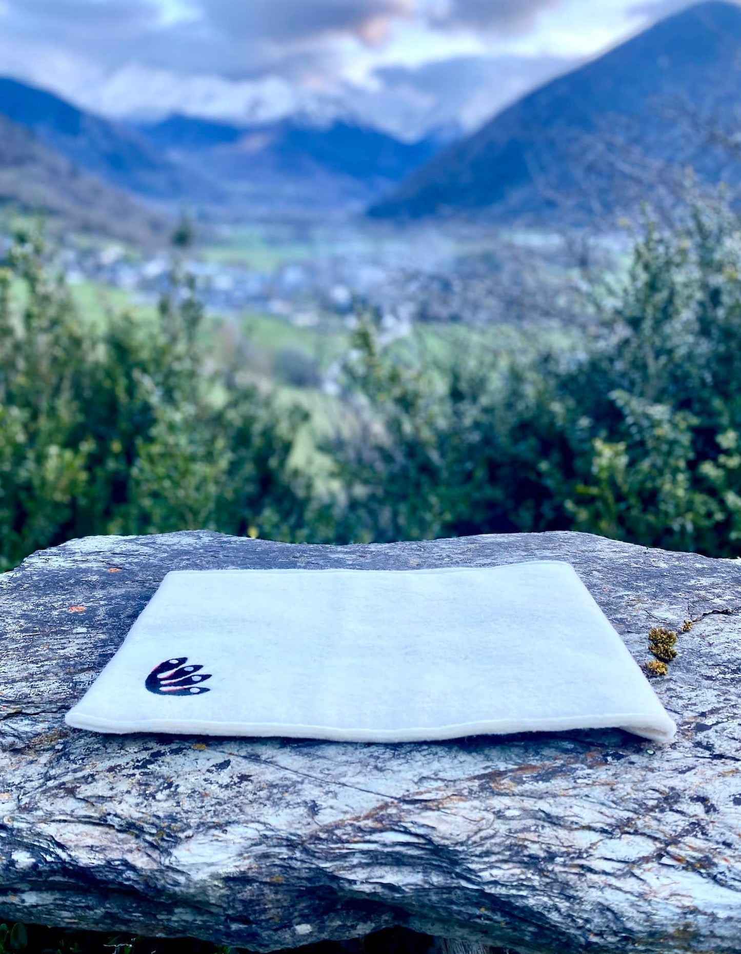 pochette d'ordinateur portable, laine des Pyrénées, 13 pouces, blanc écru, motif animal, marelha & le parc national des pyrénées, france